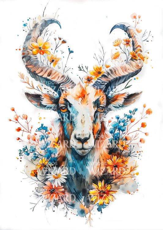 Beautiful Ibex with Followers Tattoo Design