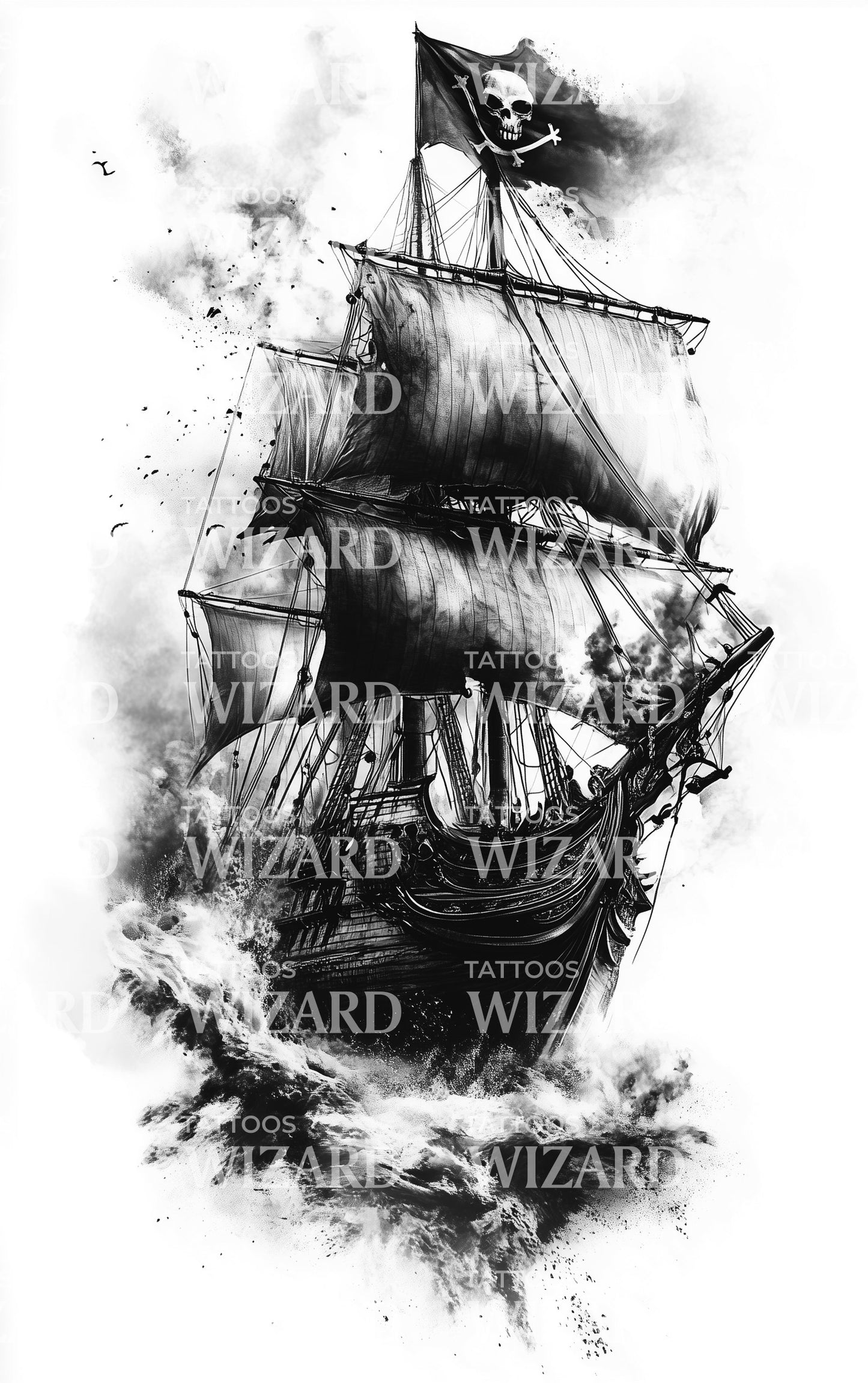 Beautiful Pirate Boat Tattoo Design