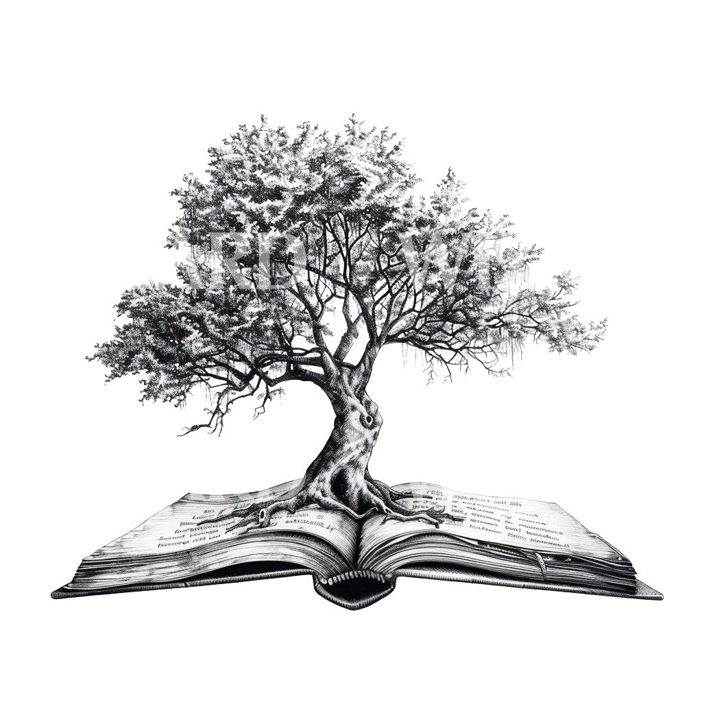 Become Smart with Books Tree Growing Tattoo Idea