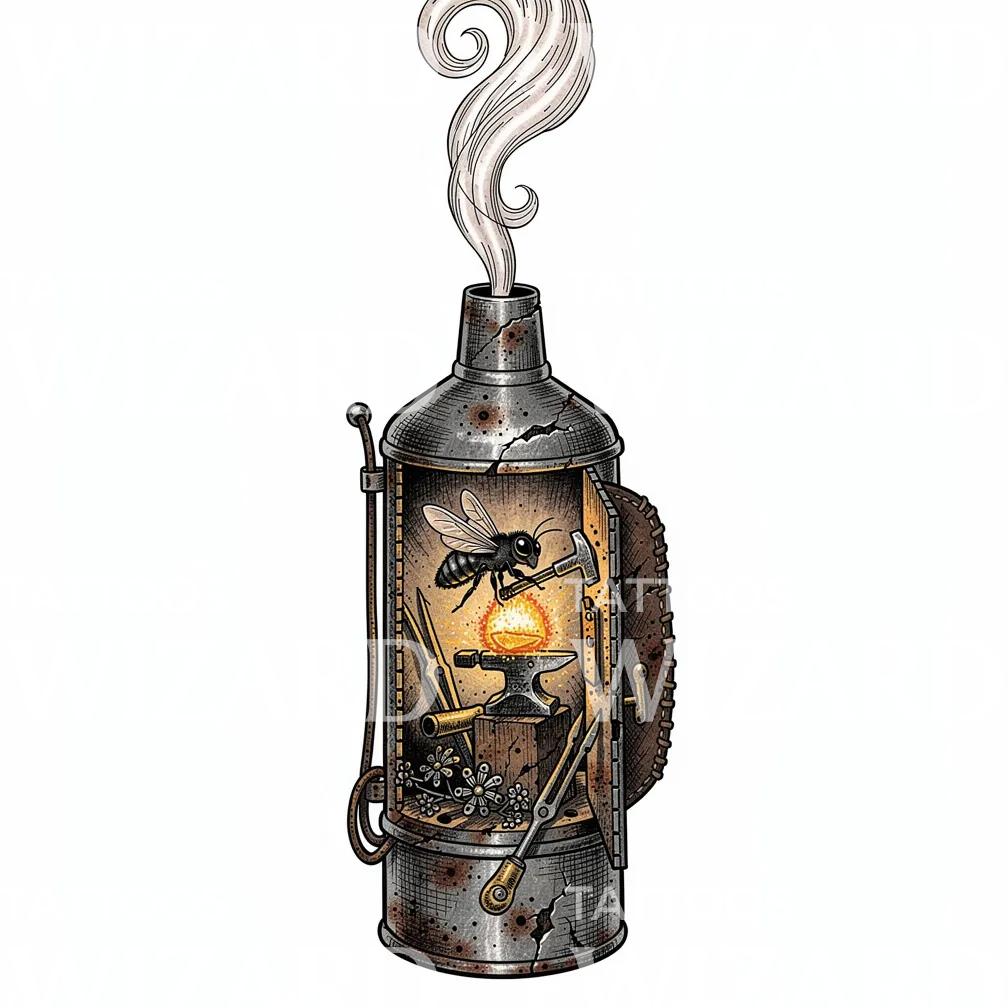 Bee Blacksmith Lantern Tattoo Illustration