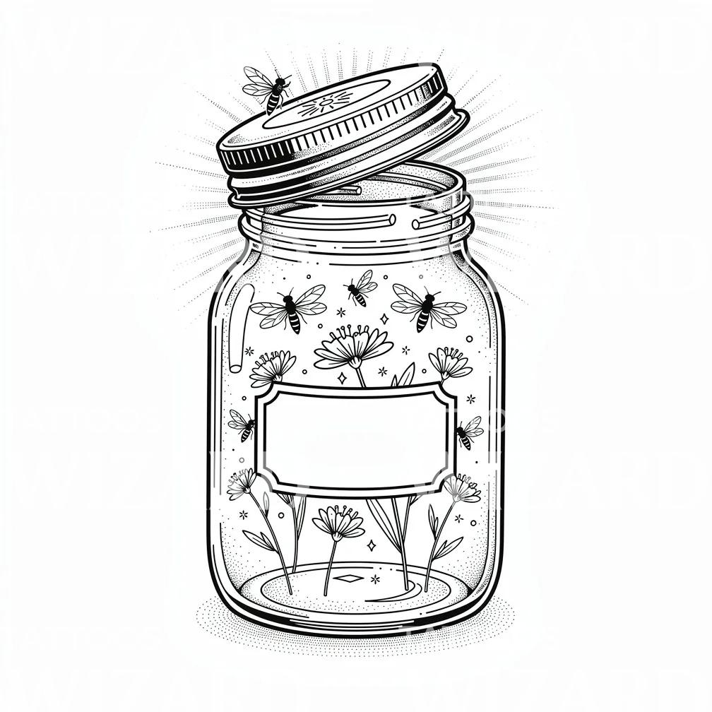 Bee Jar Wildflowers Tattoo Design