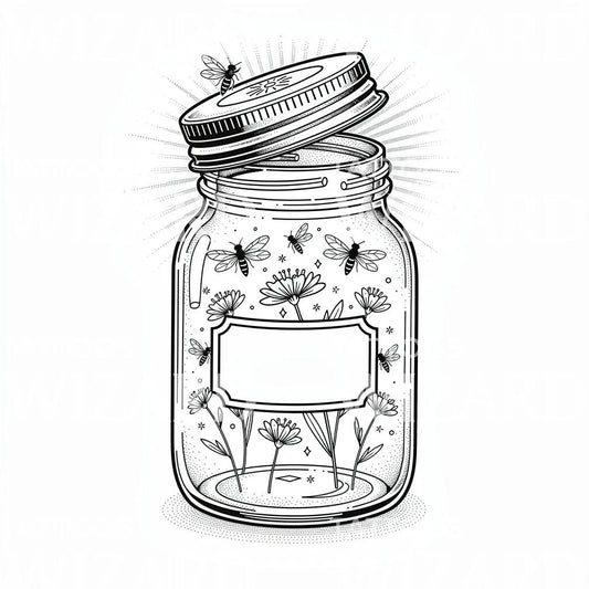 Bee Jar Wildflowers Tattoo Design