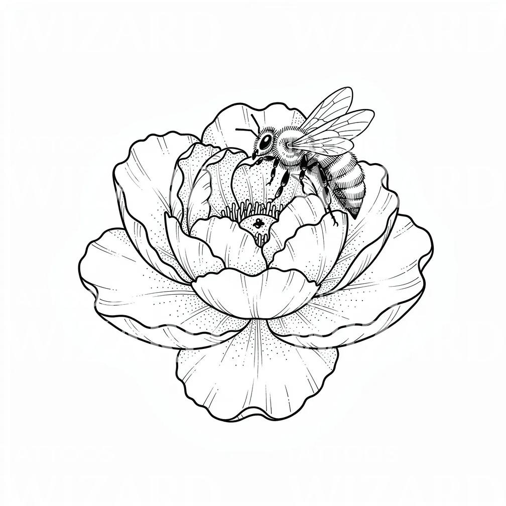 Bee on Bloom Tattoo Design