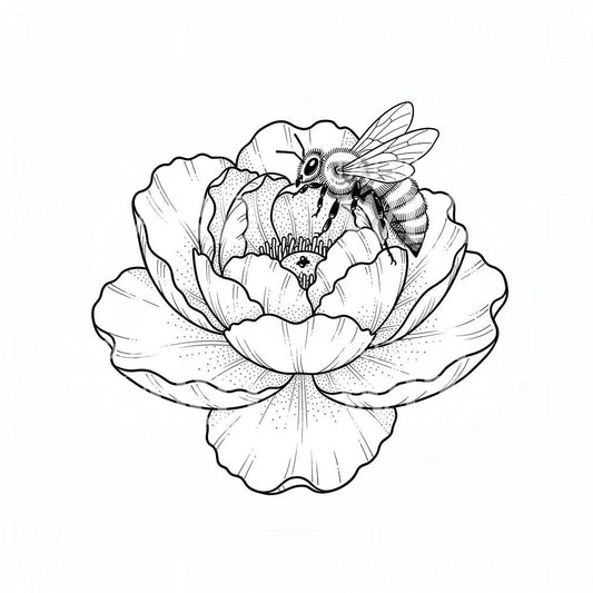 Disegno tatuaggio ape su fiore