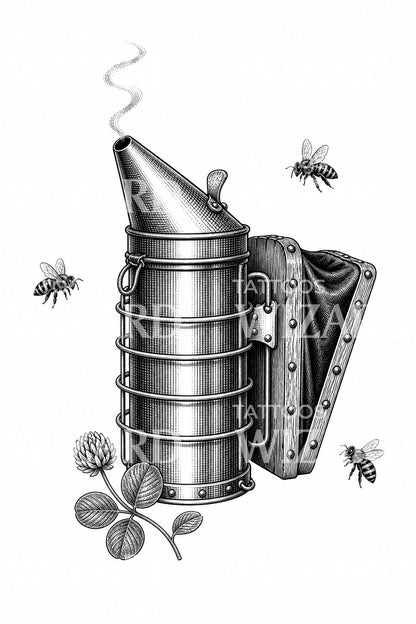 Beekeeper Smoker with Bees Tattoo Design