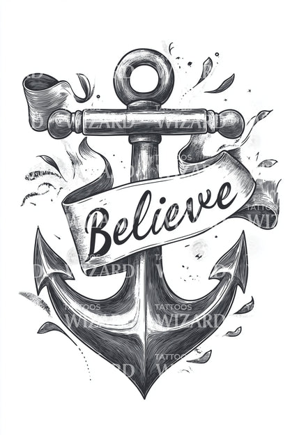 Believe Anchor Banner Tattoo Idea
