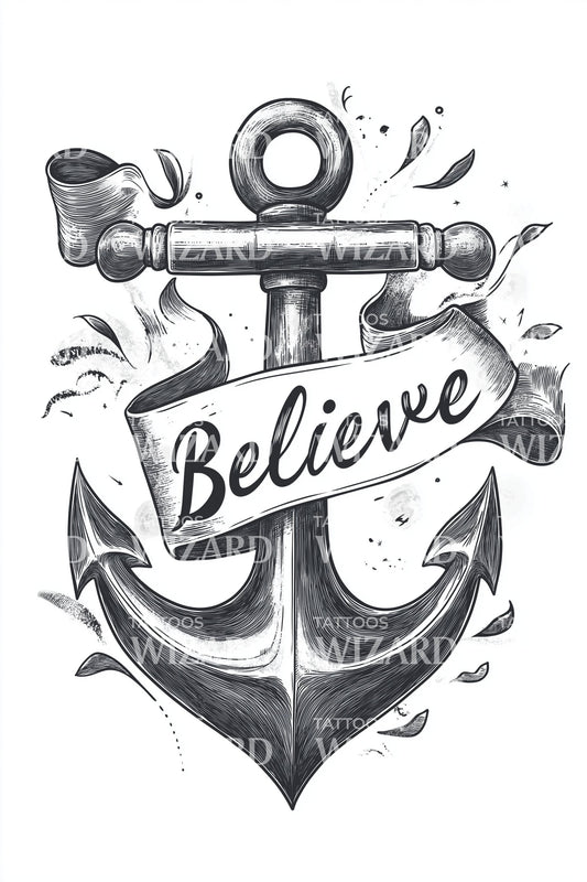 Believe Anchor Banner Tattoo Idea