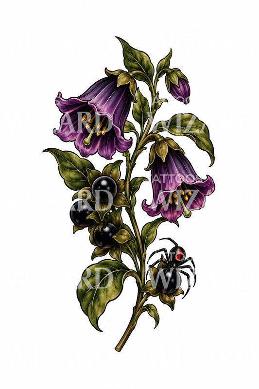 Belladonna ja mustaleski -tatuointisuunnitelma