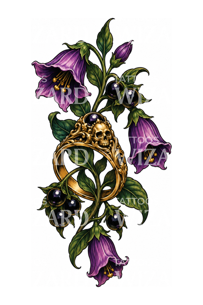 Belladonna Through a Gold Skull Ring Tattoo Design