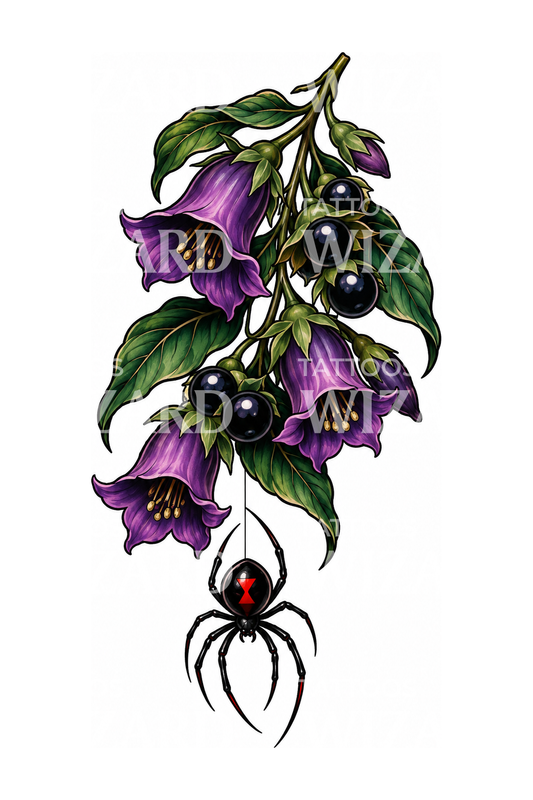 Belladonna with Black Widow Spider Tattoo Illustration