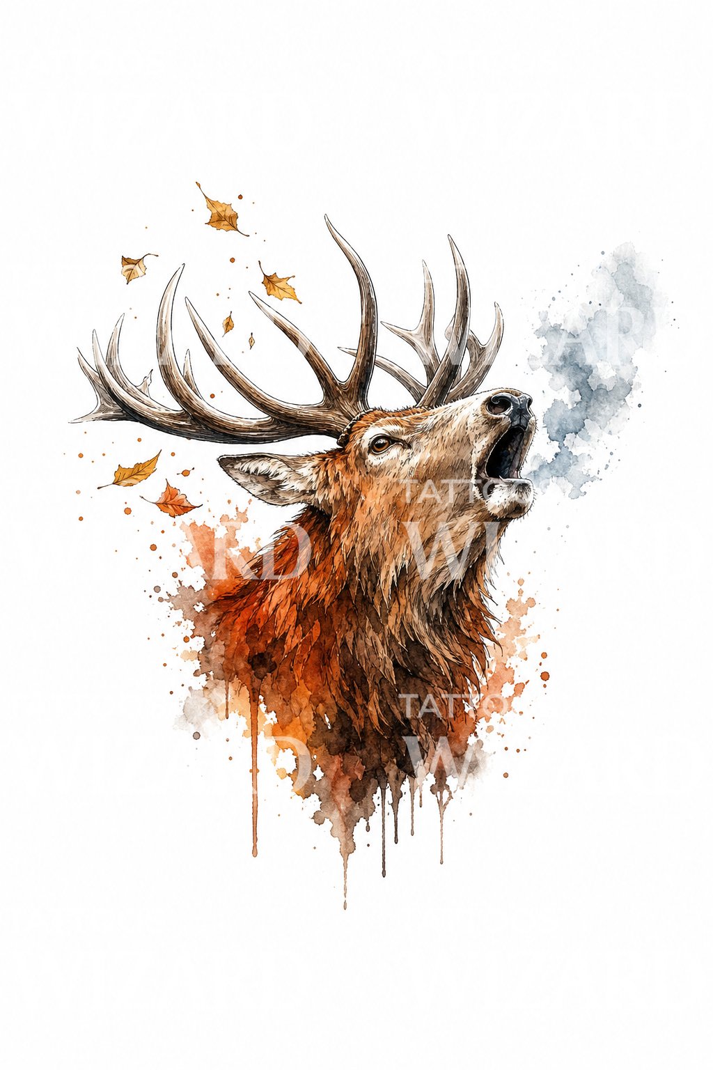 Idée de tatouage aquarelle de cerf élaphe bramant