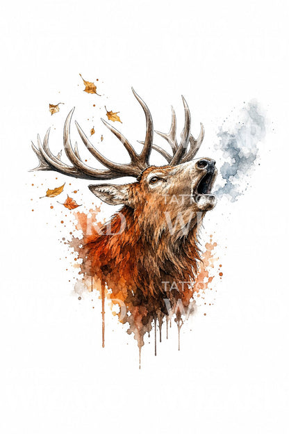 Idée de tatouage aquarelle de cerf élaphe bramant