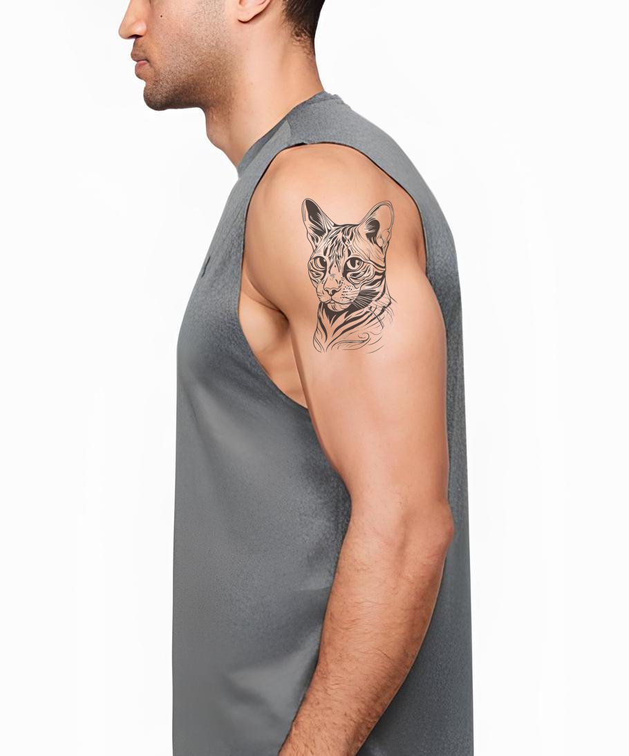 Design de Tatuagem de Cabeça de Gato Bengal com Padrões