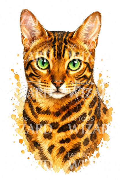 Bengal Cat Portrait Tattoo Design