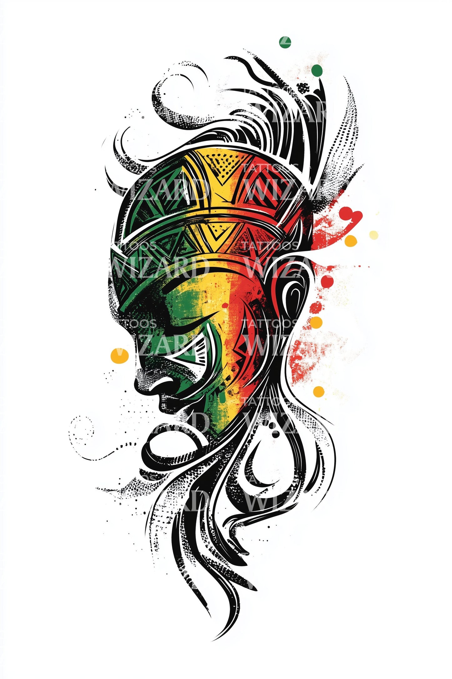 Benin Royal Mask Tattoo Illustration
