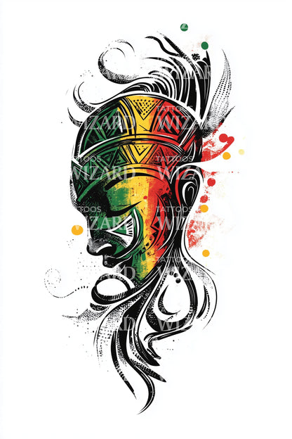 Benin kunglig mask tatuering illustration