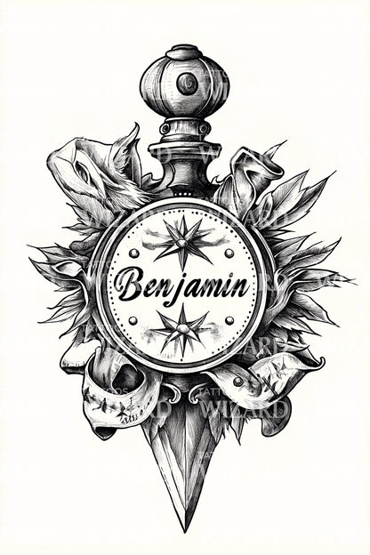 Benjamin Compass Dagger Tattoo Design