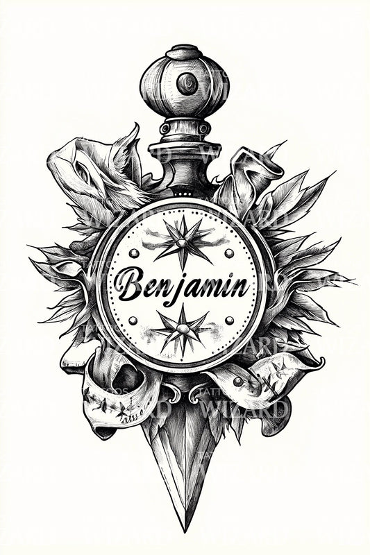 Benjamin Compass Dagger Tattoo Design