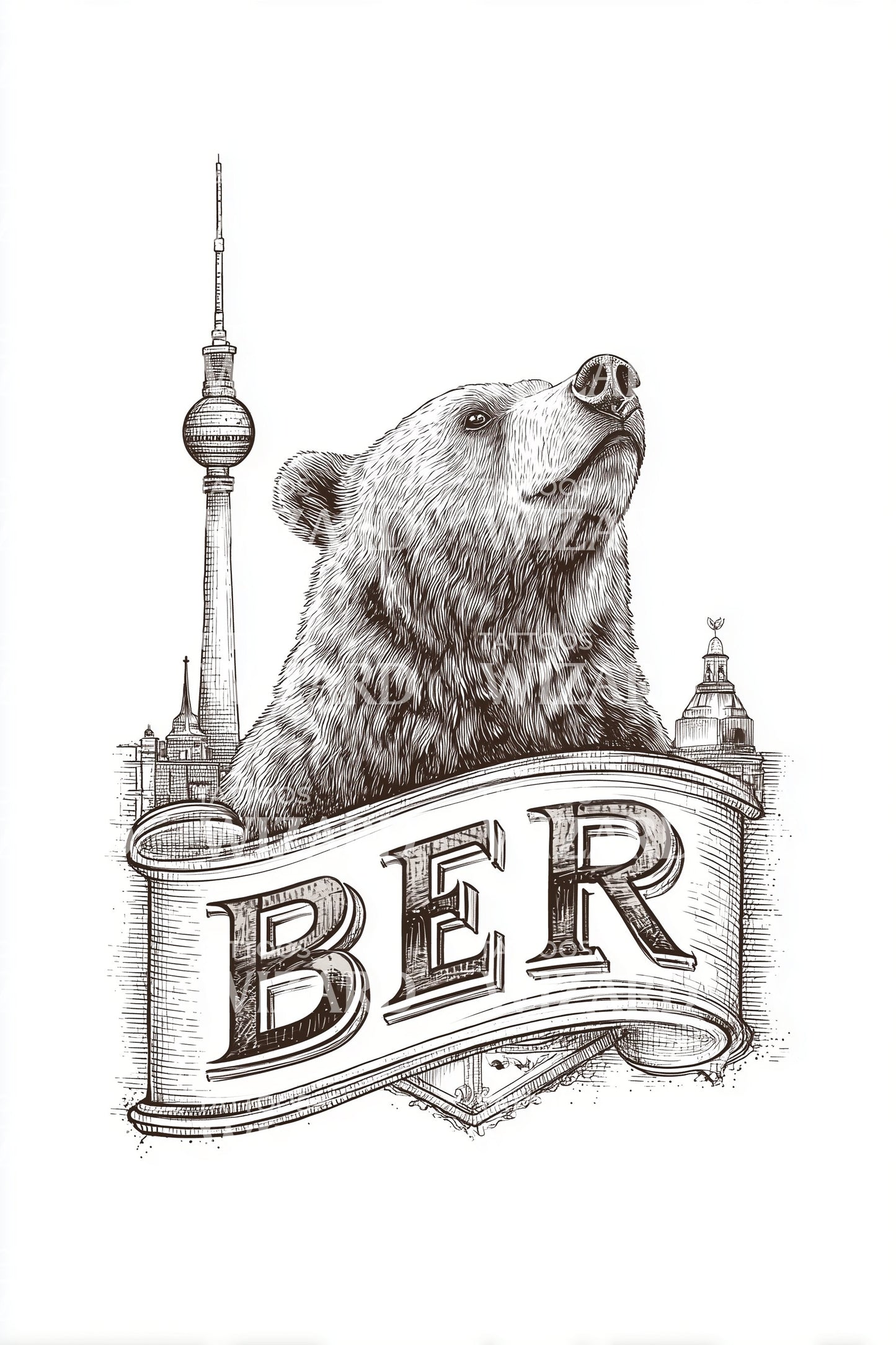 BER Bear and Tower Tattoo Illustration