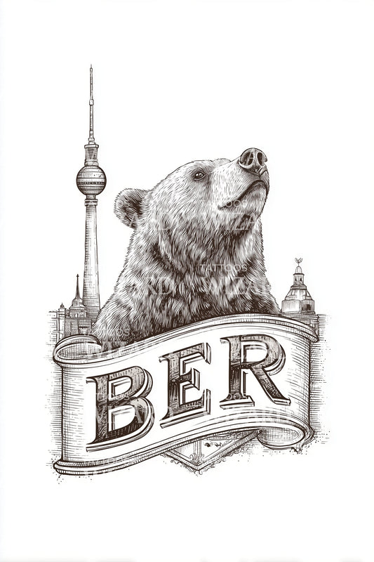 BER Bear and Tower Tattoo Illustration