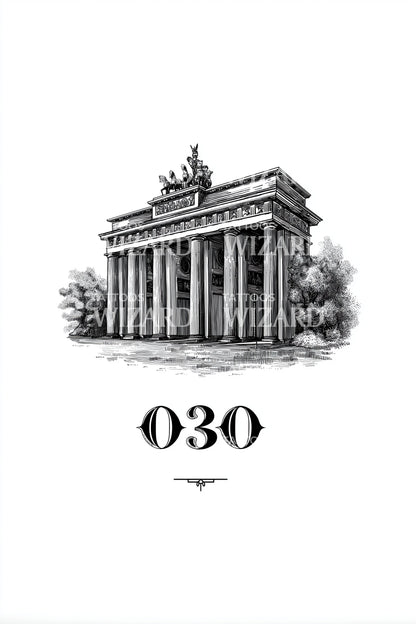 Berlin 030 Classic Gate Engraving Tattoo Idea
