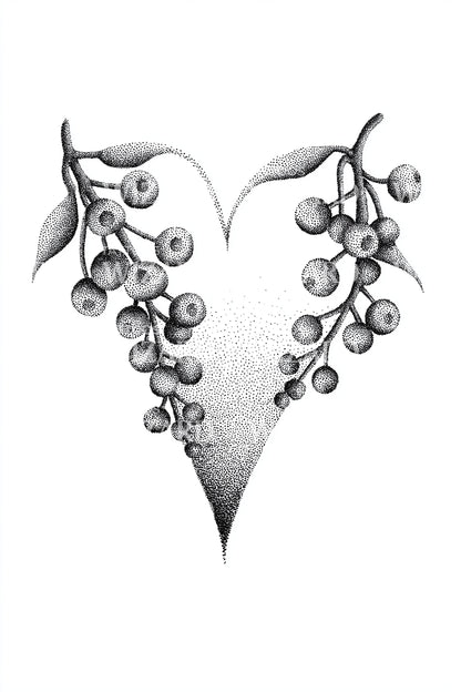 Berry Heart Christmas Garland Tattoo Design