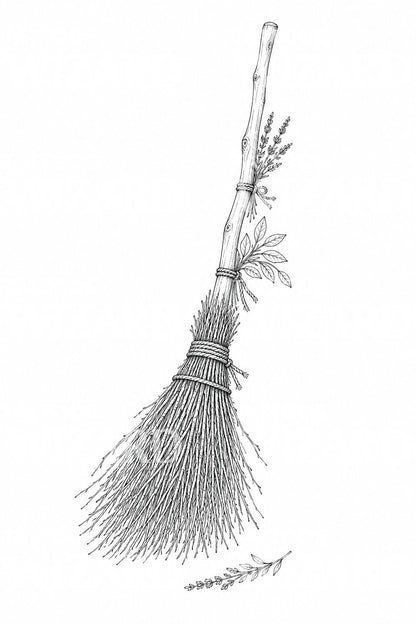 Ilustrace tetování metly s bylinami