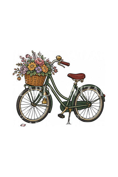 Tatueringsidé med cykel och blomkorg