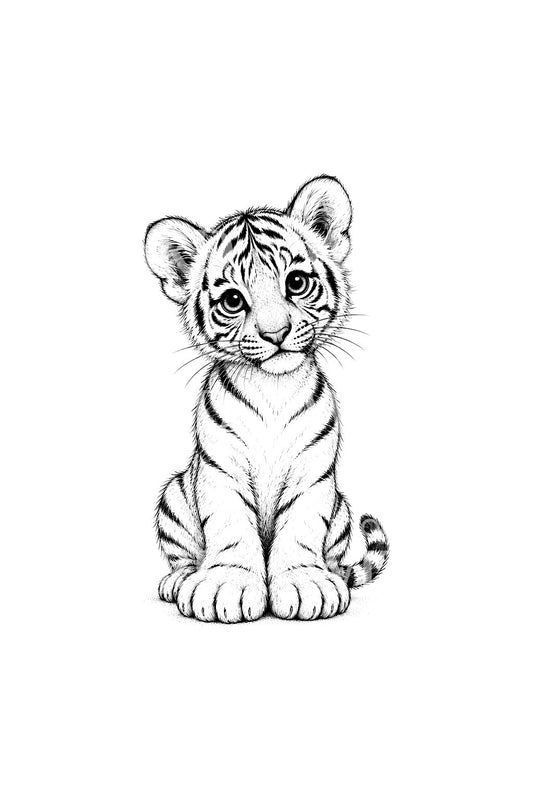 Big Paws Tiger Cub Fine Line Tattoo Idea