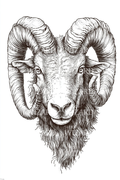 Bighorn Ram Face Tattoo Design
