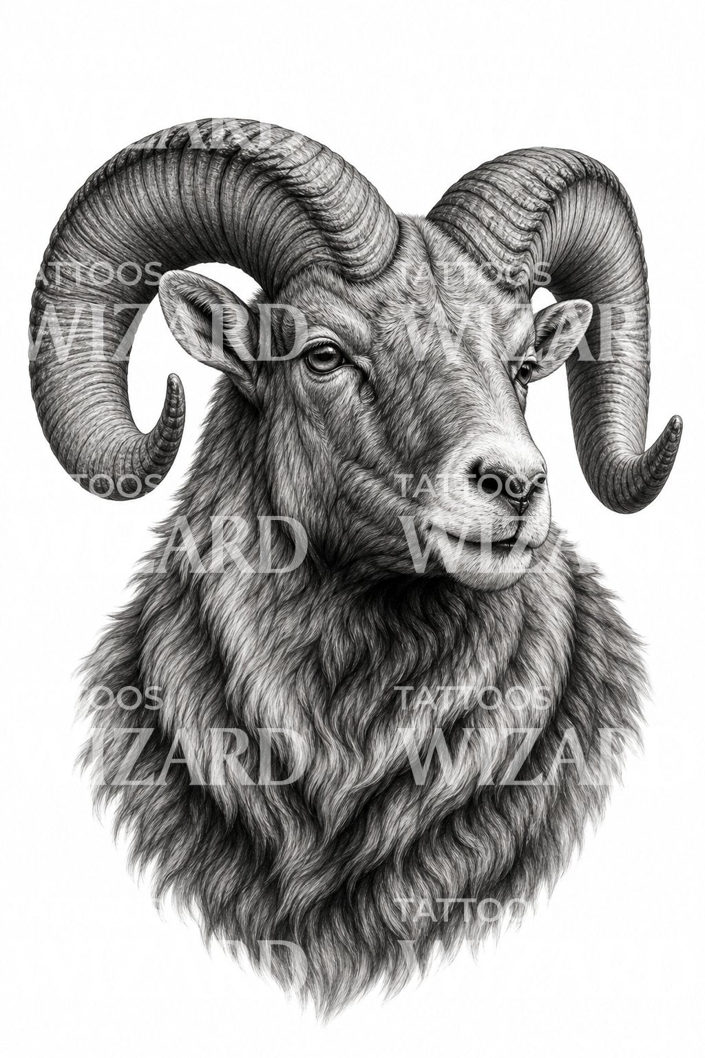 Bighorn Ram Portrait Tattoo Design