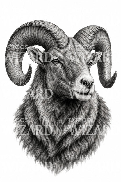Bighorn Ram Portrait Tattoo Design