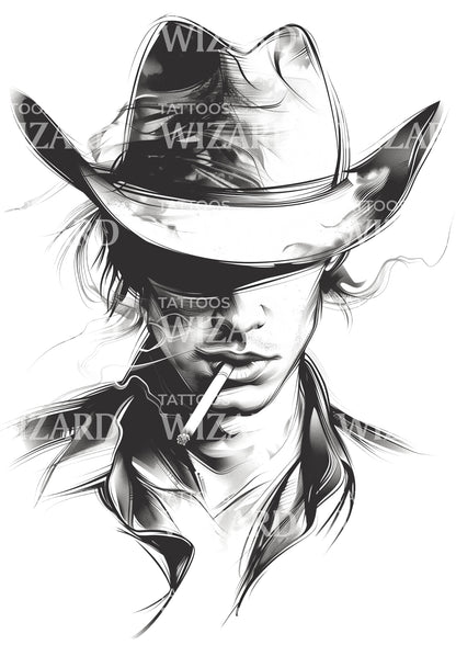 Billy the Kid Cowboy Smoking Tattoo Design