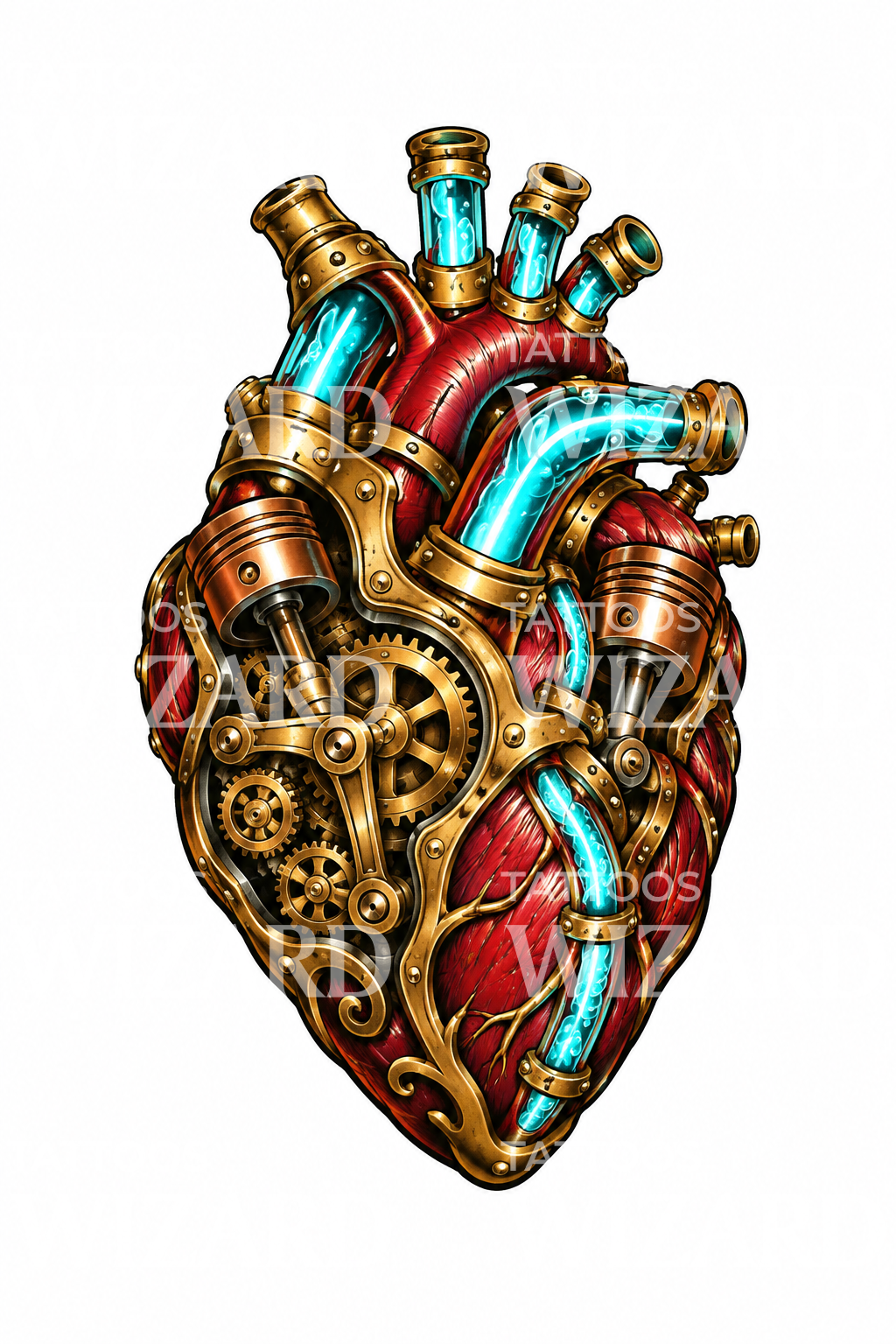 Biomechanical Anatomical Heart with Brass Gears Tattoo
