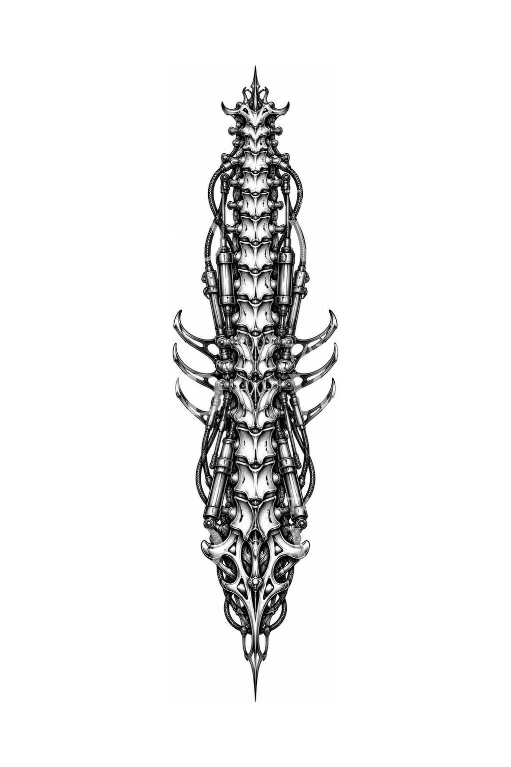 Biomechanical Spine Pistons Tattoo Design
