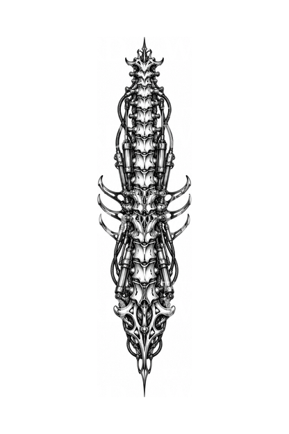 Biomechanical Spine Pistons Tattoo Design