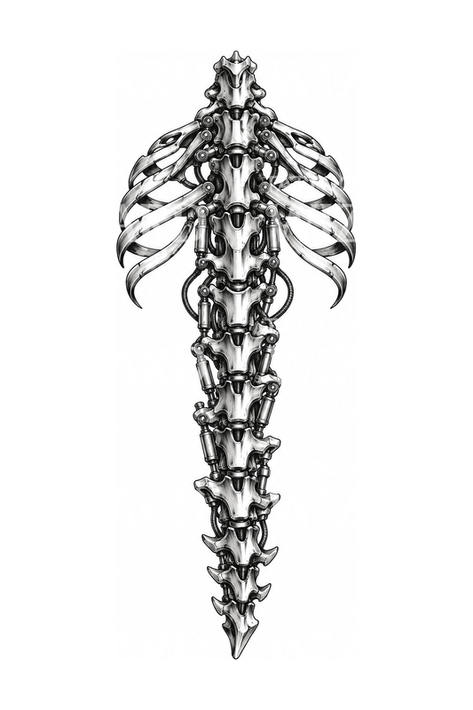 Biomechanical Spine Sketch Tattoo