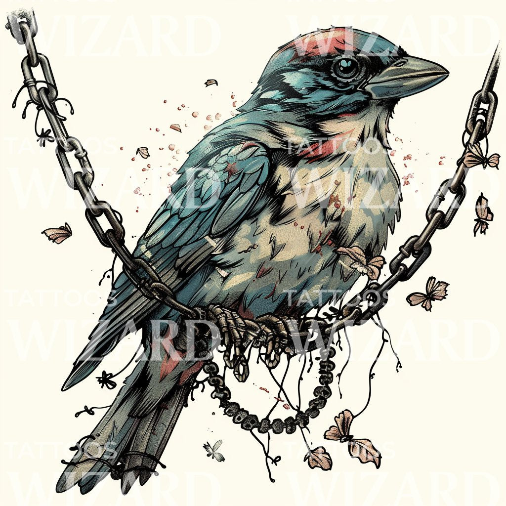 Bird Bound by Chains Tattoo Illustration