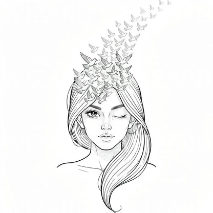 Design de tatouage portrait en envol d'oiseaux