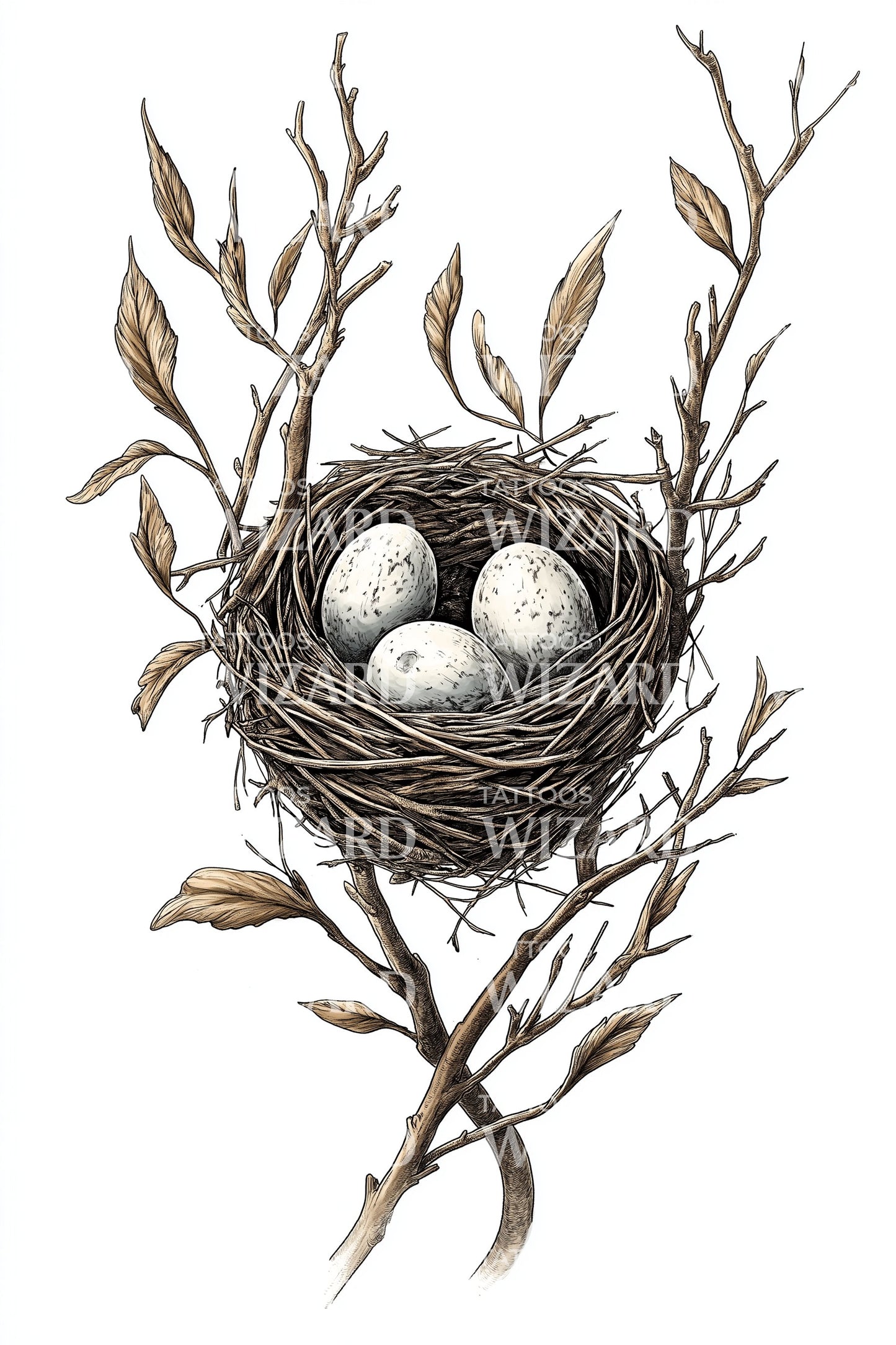 Fuglrede med egg tatoveringsillustrasjon