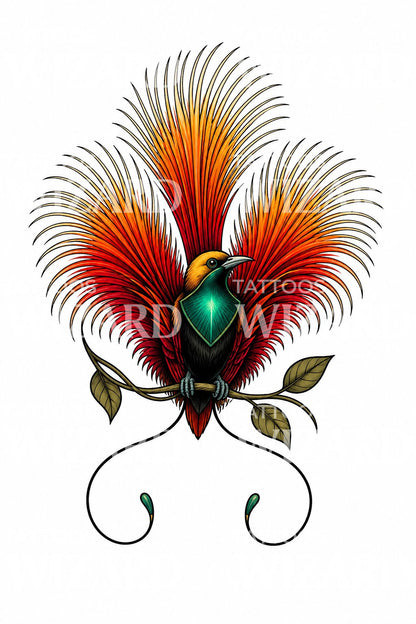 Neotraditionelt tatoveringsdesign med paradisfugl