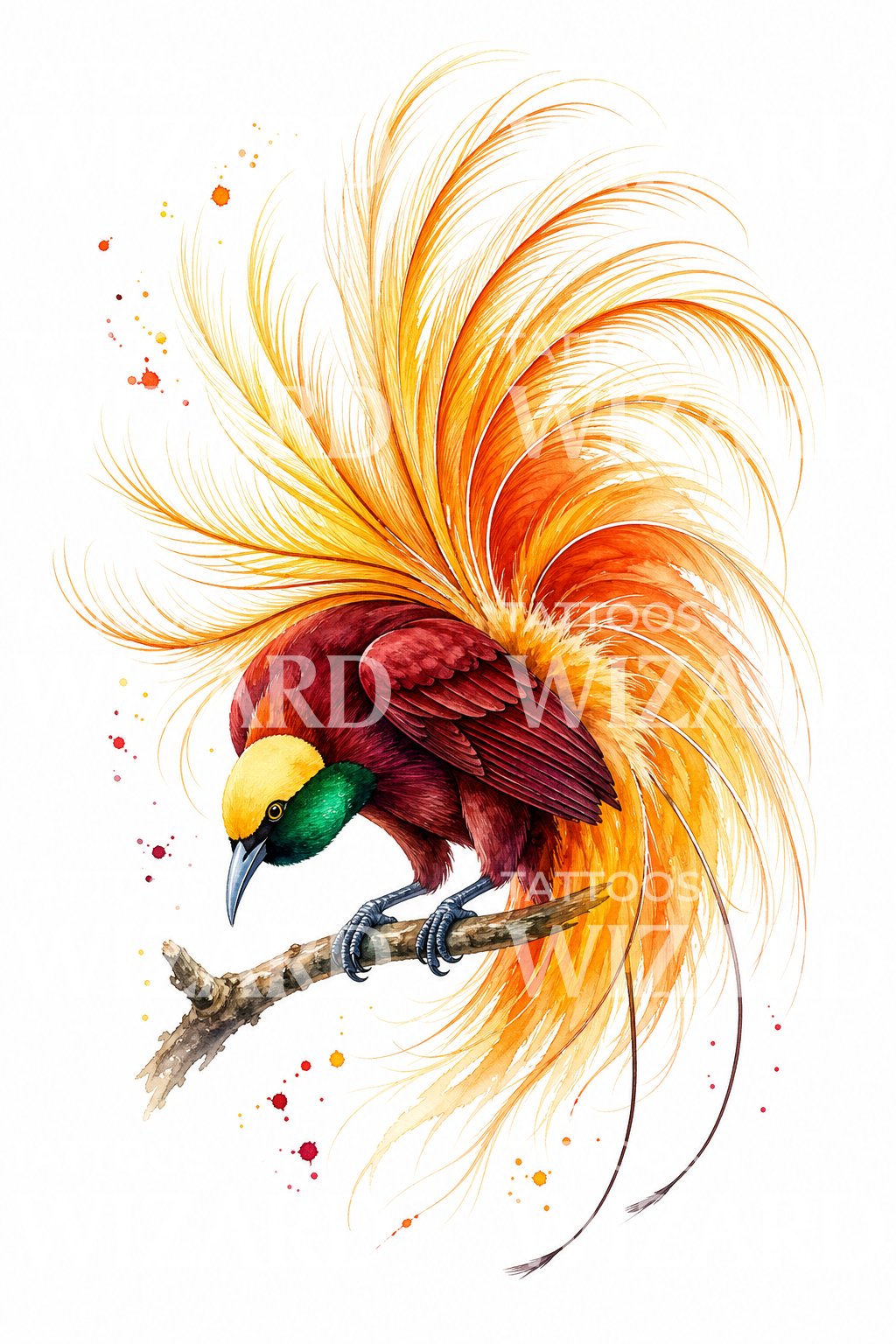 Desain Tato Tampilan Burung Cendrawasih