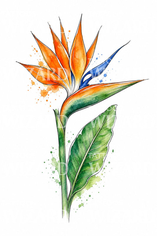 Bird of Paradise Watercolor Tattoo Design