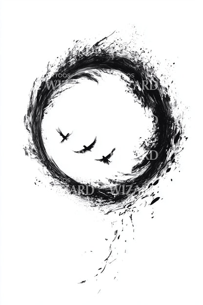 Birds in Ink Circle Tattoo Design