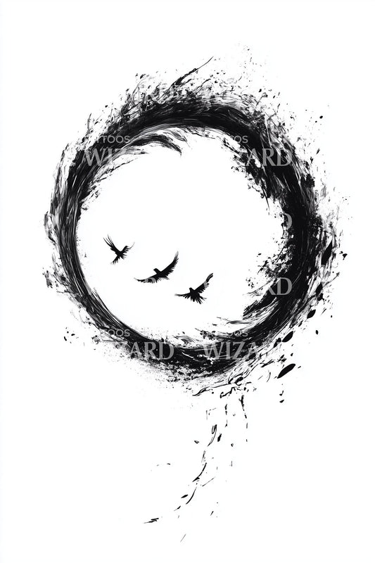 Birds in Ink Circle Tattoo Design