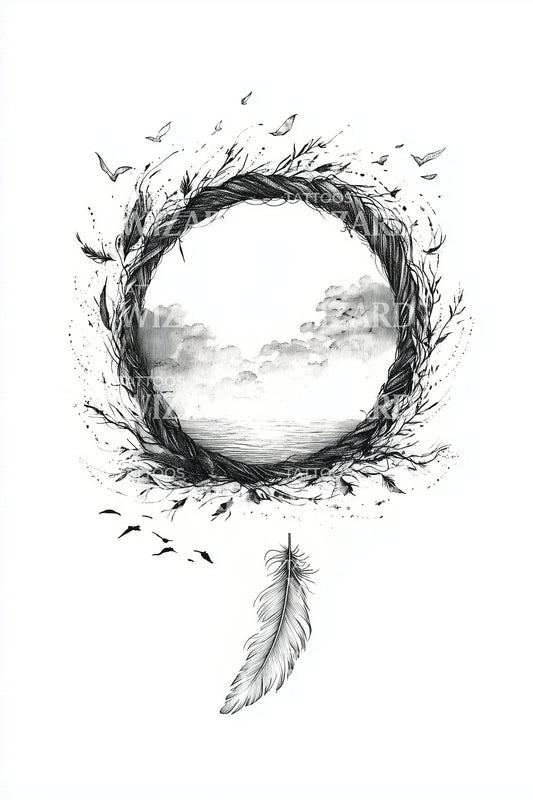 Birds in Sky Circle Tattoo Design