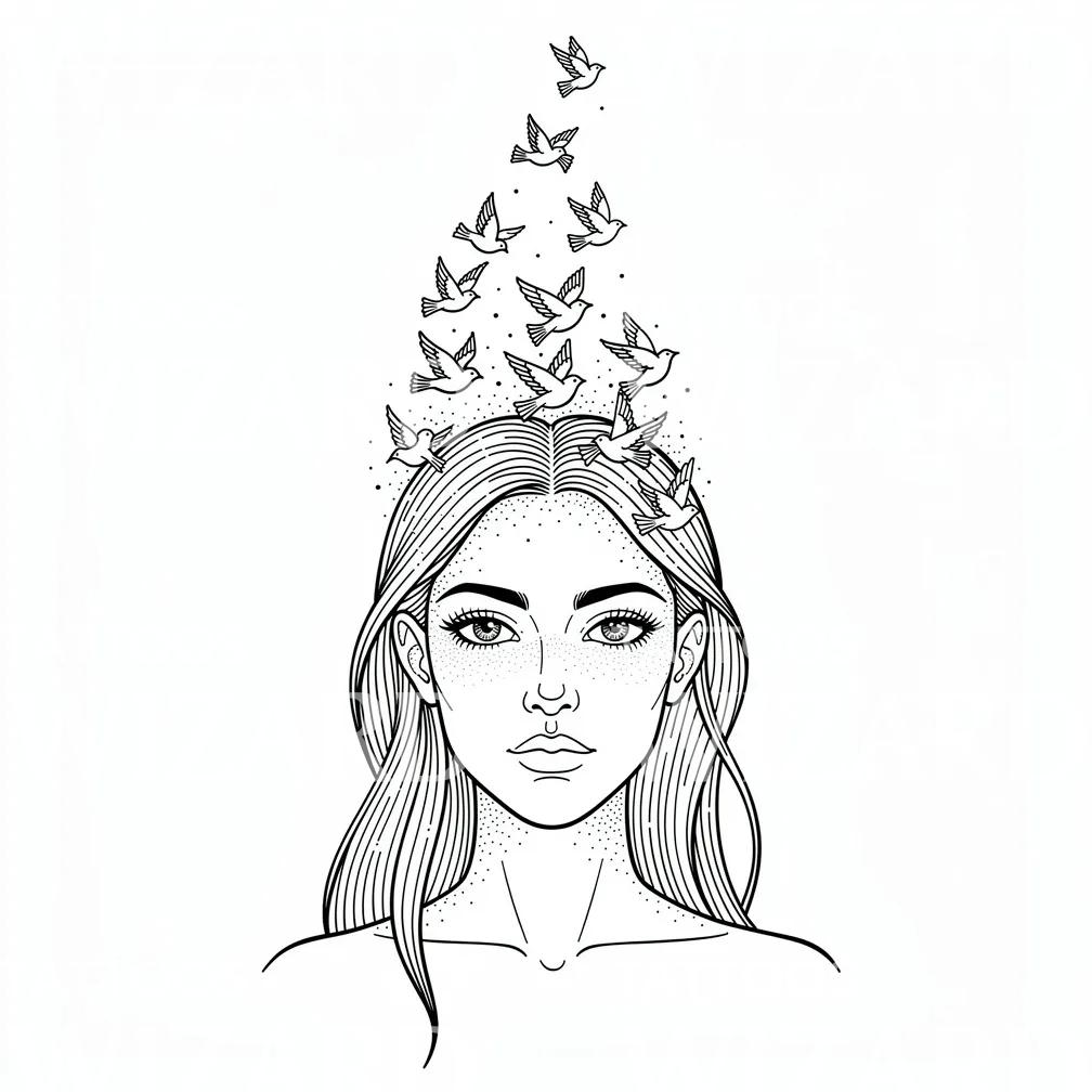 Birds Rising Portrait Tattoo Design