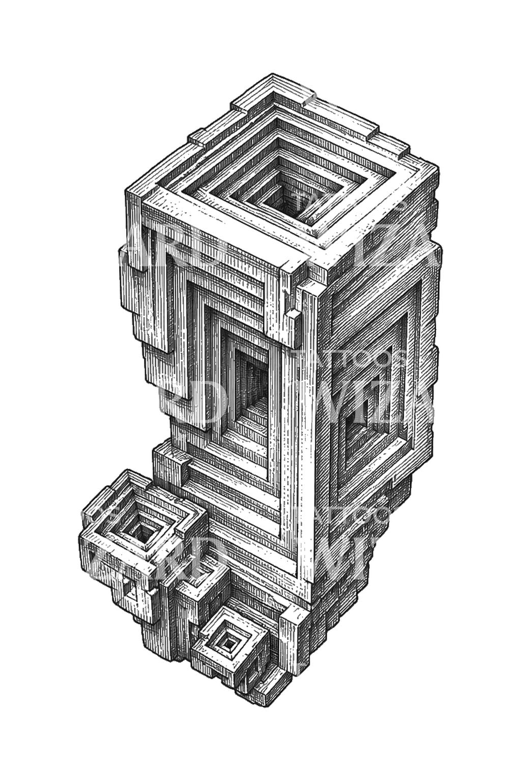 Bismuth Hopper Crystal Terraces Tattoo Design