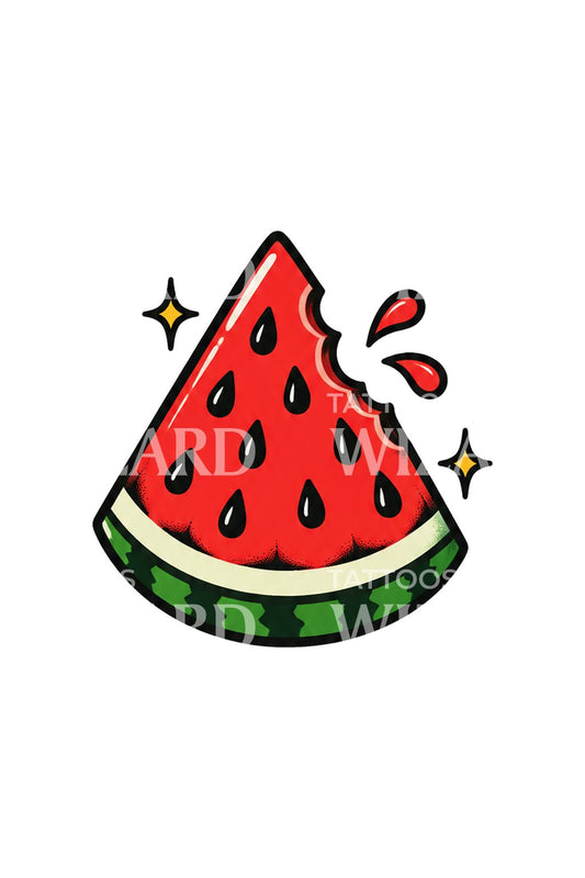 Bitten Watermelon Slice Sticker Tattoo Design