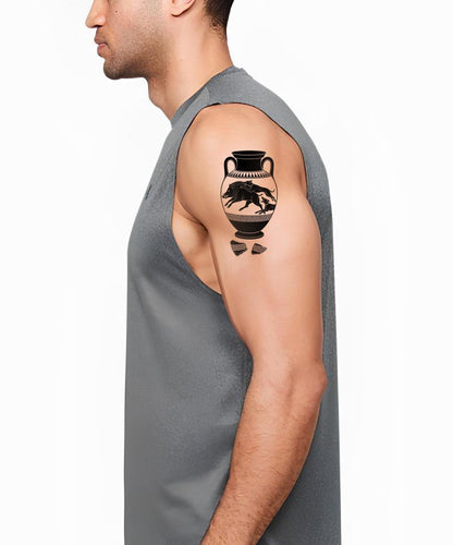 Grekisk svartfigursamfora, tatueringsdesign